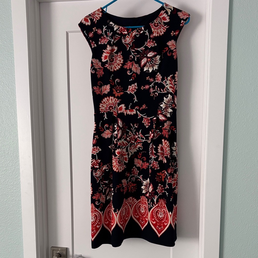 Enfocus Studio Black and Coral Floral Mini Dress